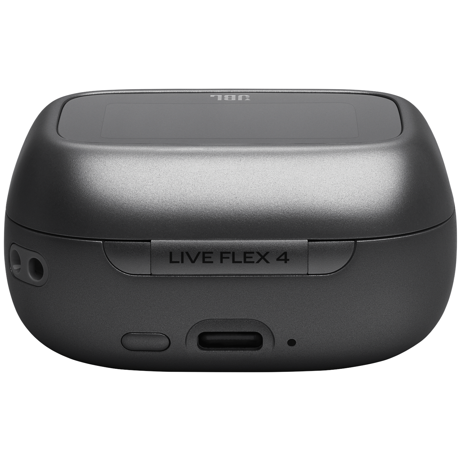 Gray JBL headphone charging case with USB-C port and "LIVE FLEX 4" text.