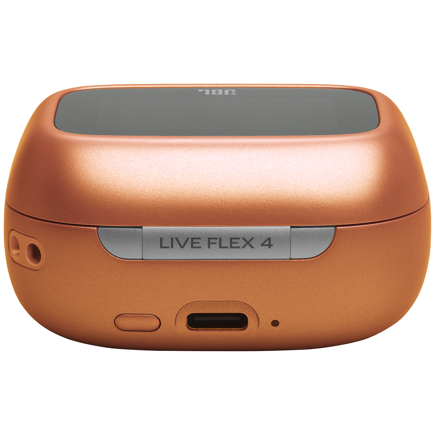 Oranje oplaaddoos met JBL-logo en 'LIVE FLEX 4'-tekst.