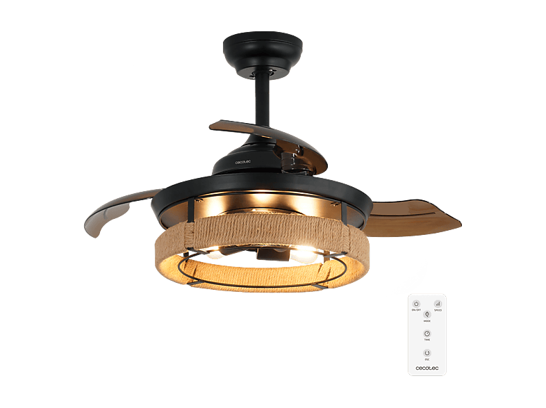 Ventilador de techo - Cecotec EnergySilence Aero 3600 Invisible Natural Design, 3 aspas retráctiles, 6 velocidades, Modo invierno/verano, Multicolor