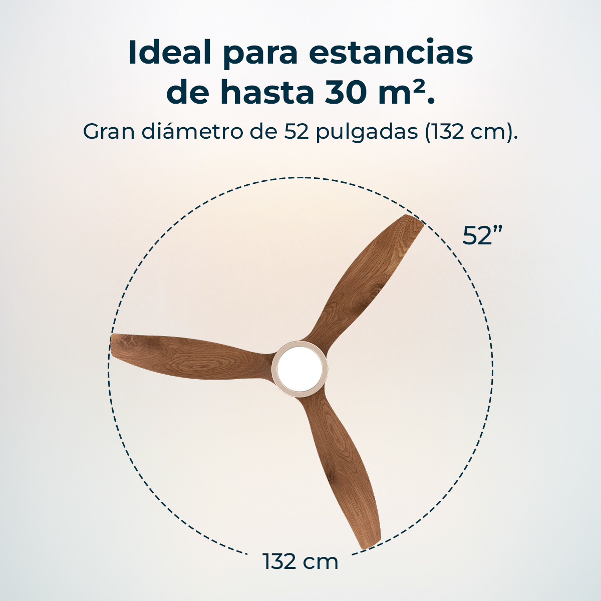 Ventilador de techo con 3 aspas de madera, 52 pulgadas (132 cm).