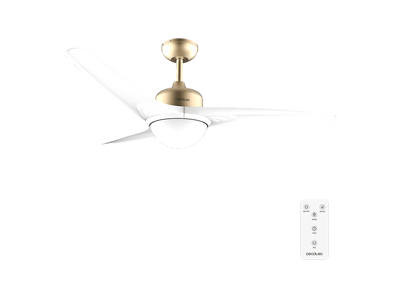 Ventilador de techo - Cecotec EnergySilence Aero 560 GoldWhite, Motor 60 W, Mando a distancia, 3 velocidades, Temporizador hasta 8 h y aspas, Blanco