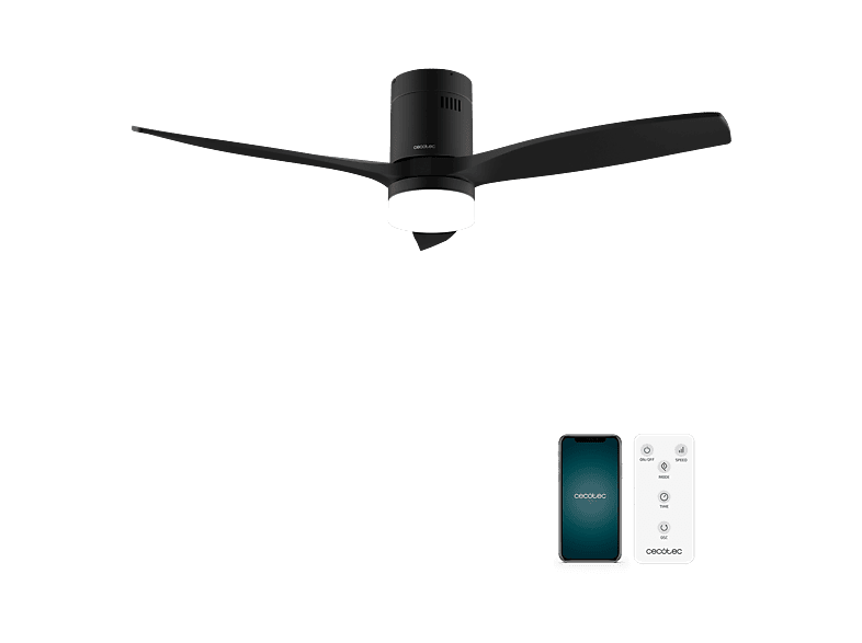 Ventilador de techo - Cecotec EnergySilence Aero 5600 Aqua, Luz, Wi‑Fi y App, mando a distancia, 6 velocidades, Verano/invierno temporizador, Negro