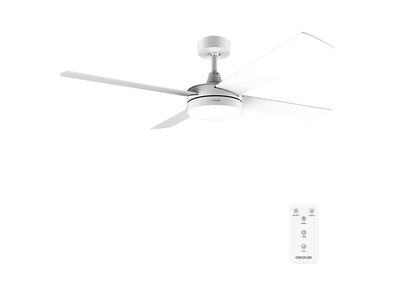 Ventilador de techo - Cecotec EnergySilence Aero 5200 White Line, 65 W, Mando a distancia, 3 velocidades y modo verano/invierno, Blanco