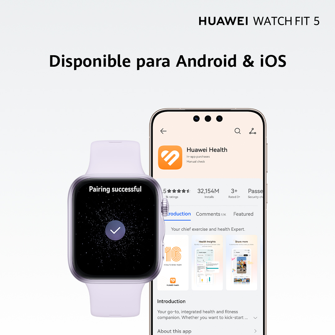 Huawei Watch Fit 5. Disponible para Android y iOs