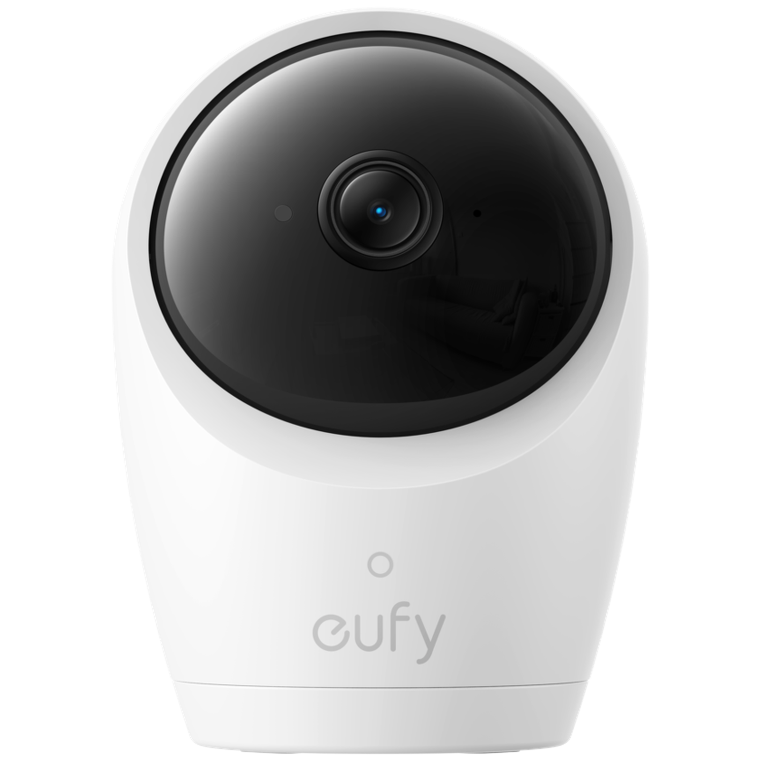 Witte beveiligingscamera met zwarte lens en Eufy-logo.