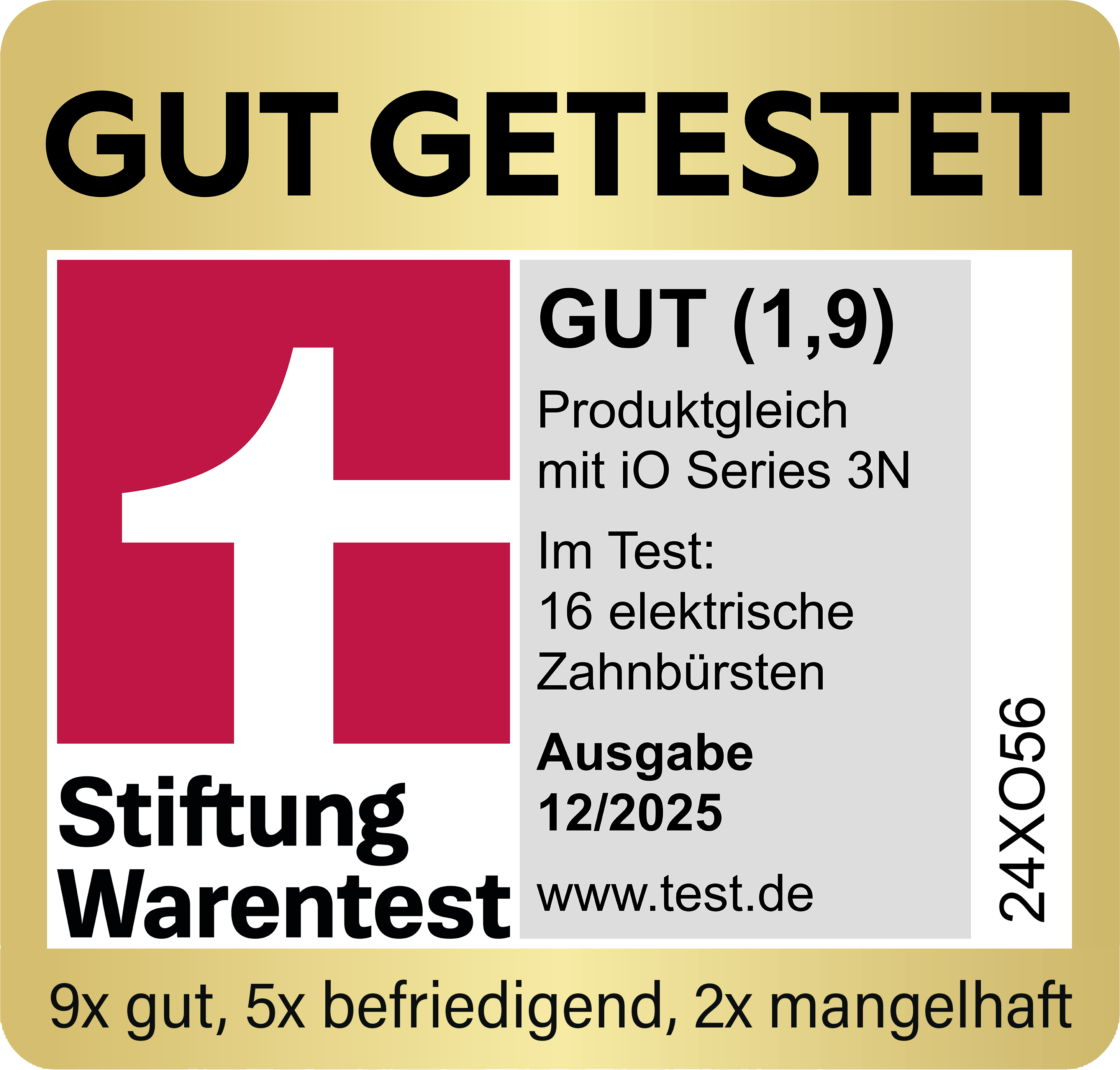 Siegel 'GUT GETESTET' von Stiftung Warentest, mit Testergebnis GUT (1,9).