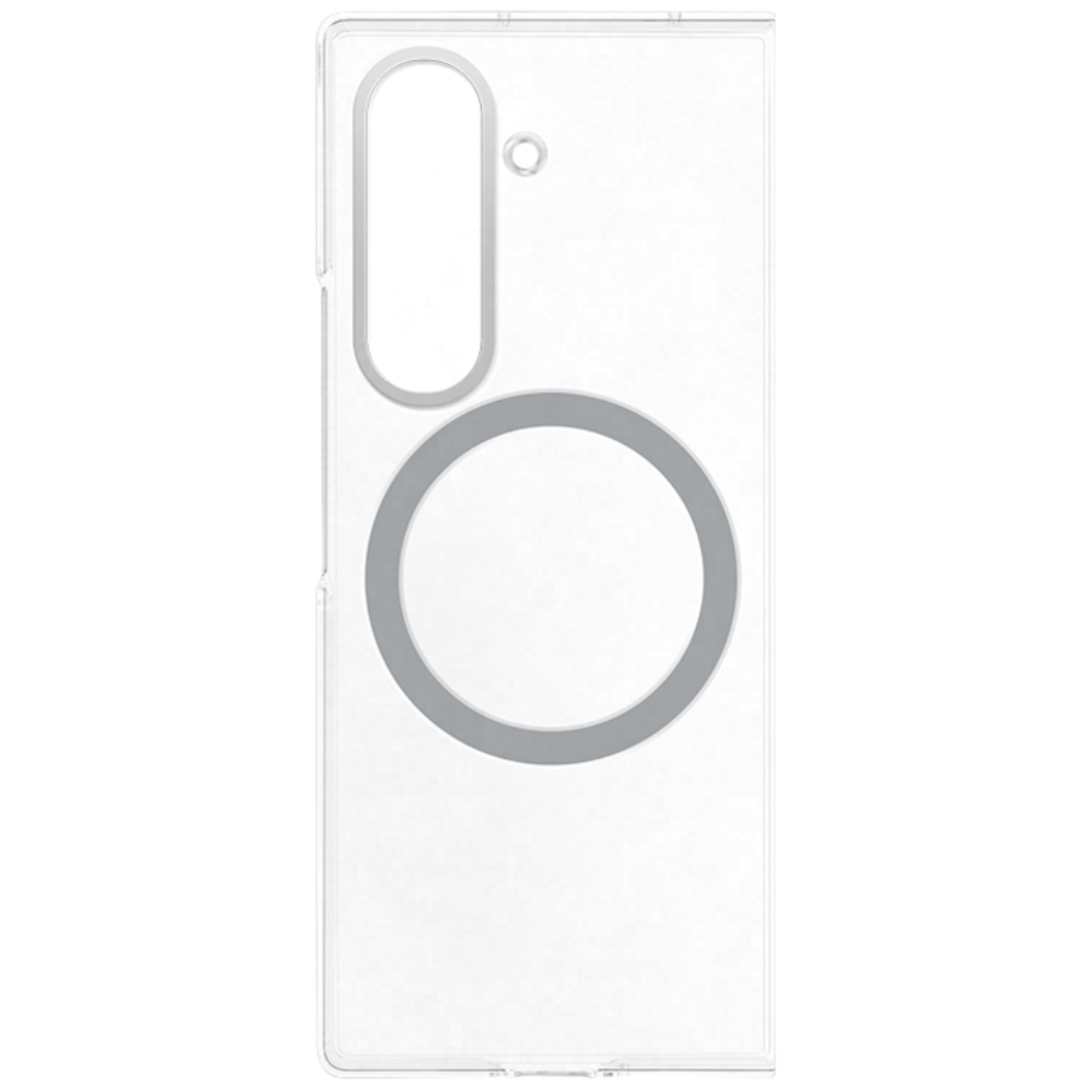 Coque de téléphone transparente avec découpe circulaire pour appareil photo et anneau.