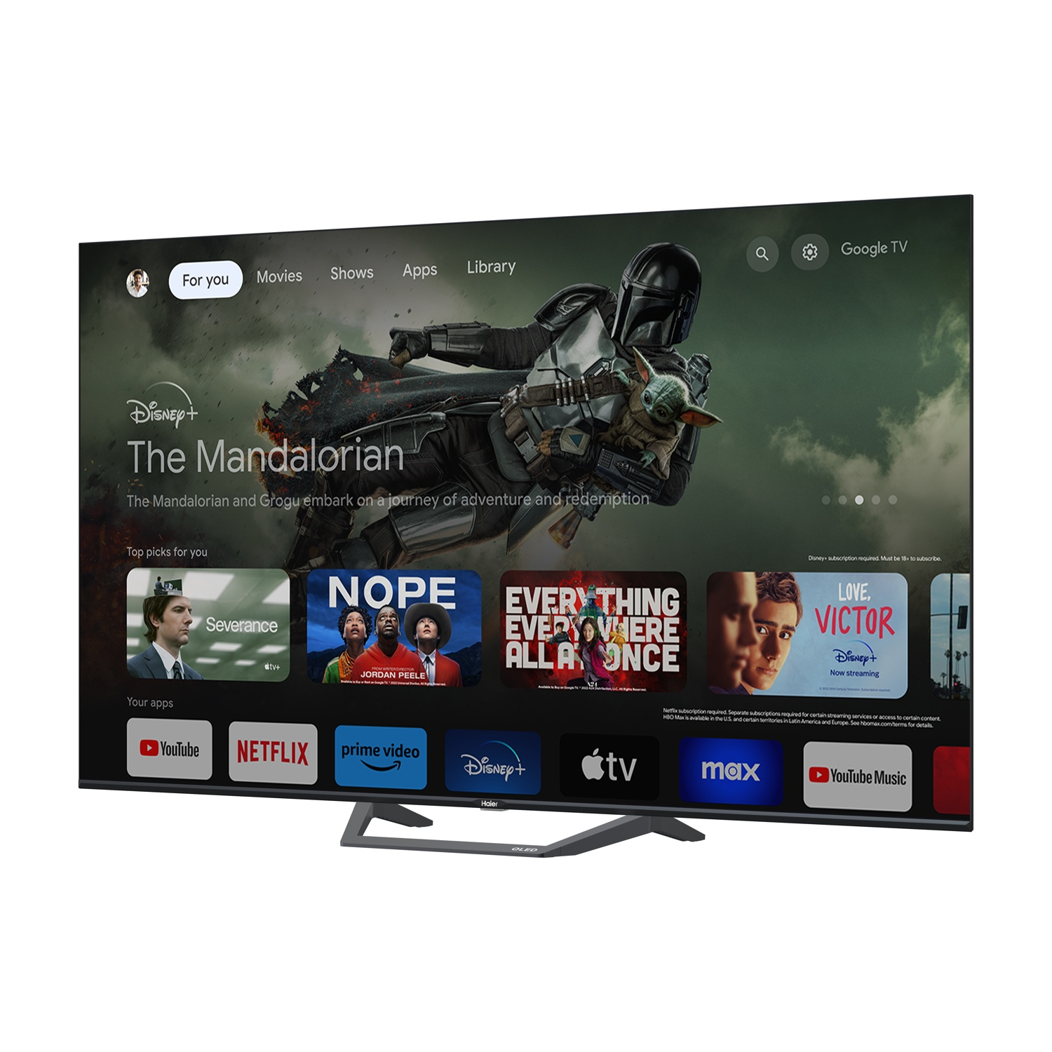 Una TV mostra l'interfaccia di Google TV con "The Mandalorian".