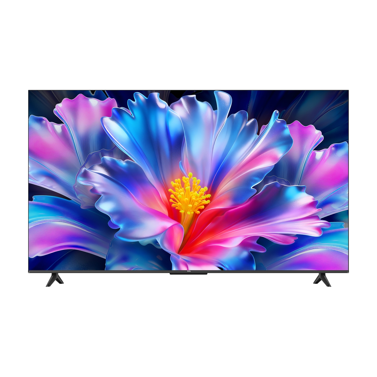 Un televisore moderno che visualizza un'immagine di fiore vibrante sullo schermo.