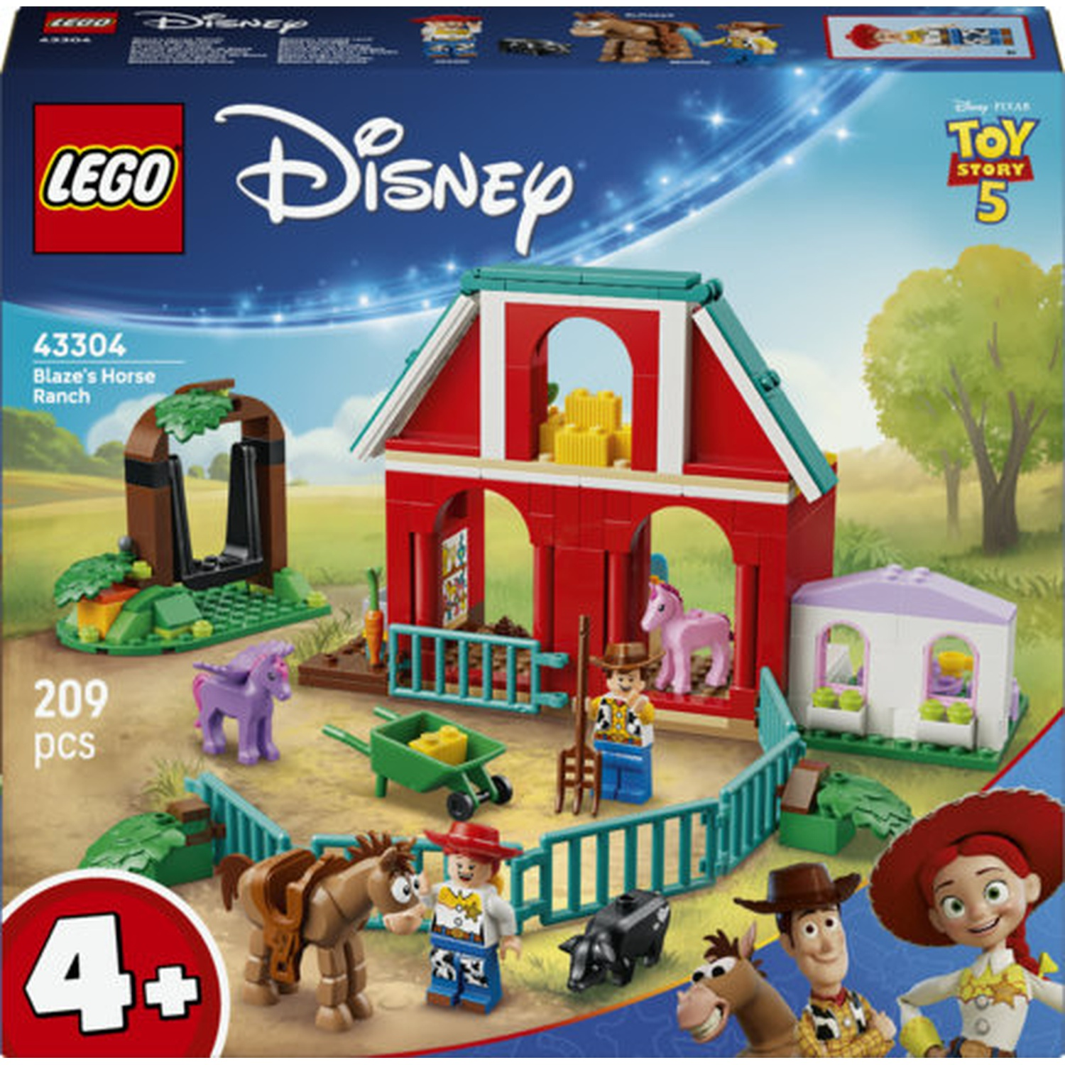 Set LEGO Disney Toy Story 5 con ranch, cavalli, figure e accessori.