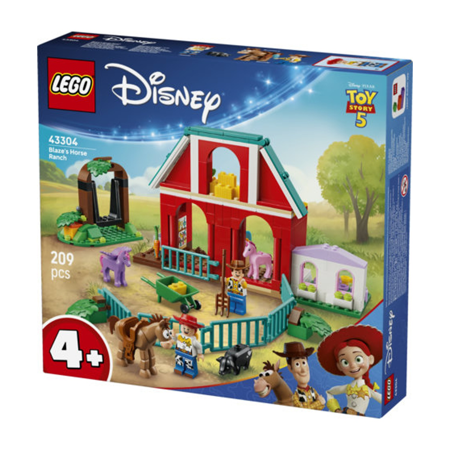 Set LEGO Disney "Ranch del Cavallo di Blaze" con figure, cavalli e stalla.