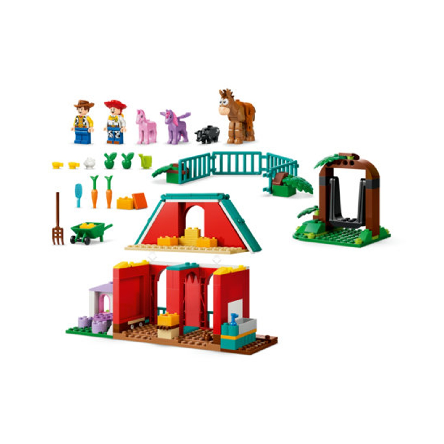 Set fattoria giocattolo con figure, animali, edifici e accessori.