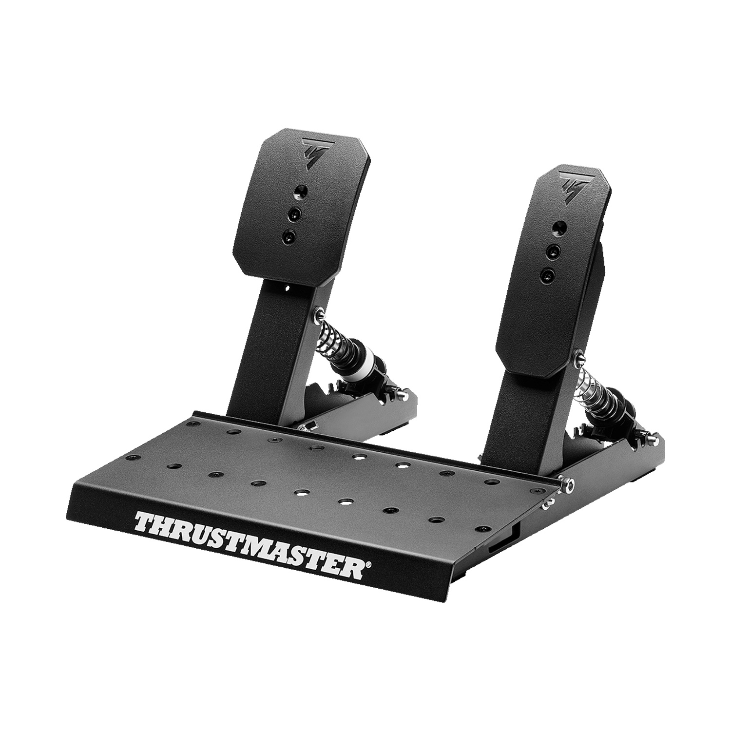 Set di pedali neri con due pedali e il logo Thrustmaster.