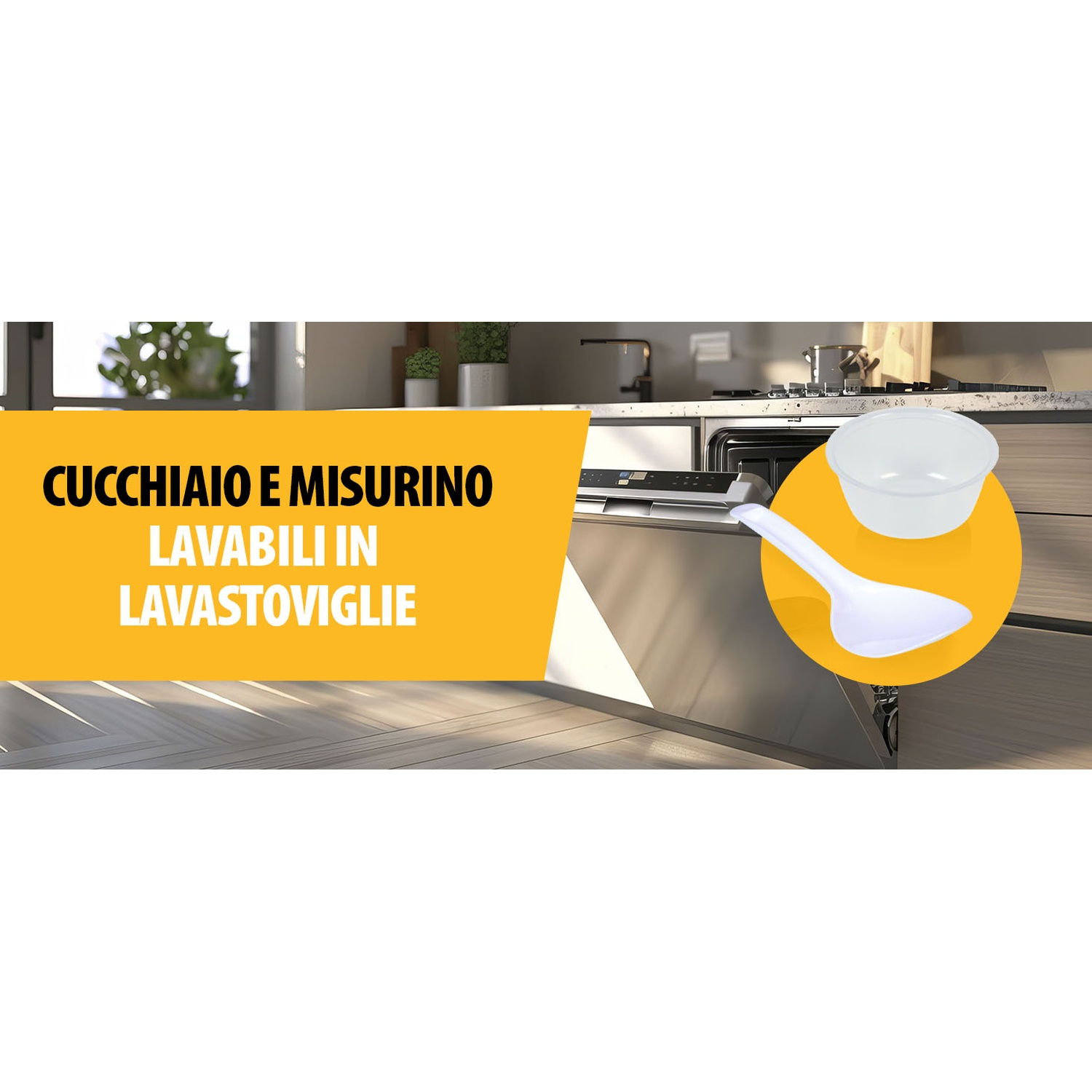 Un cucchiaio e una ciotola bianchi su un bancone da cucina.