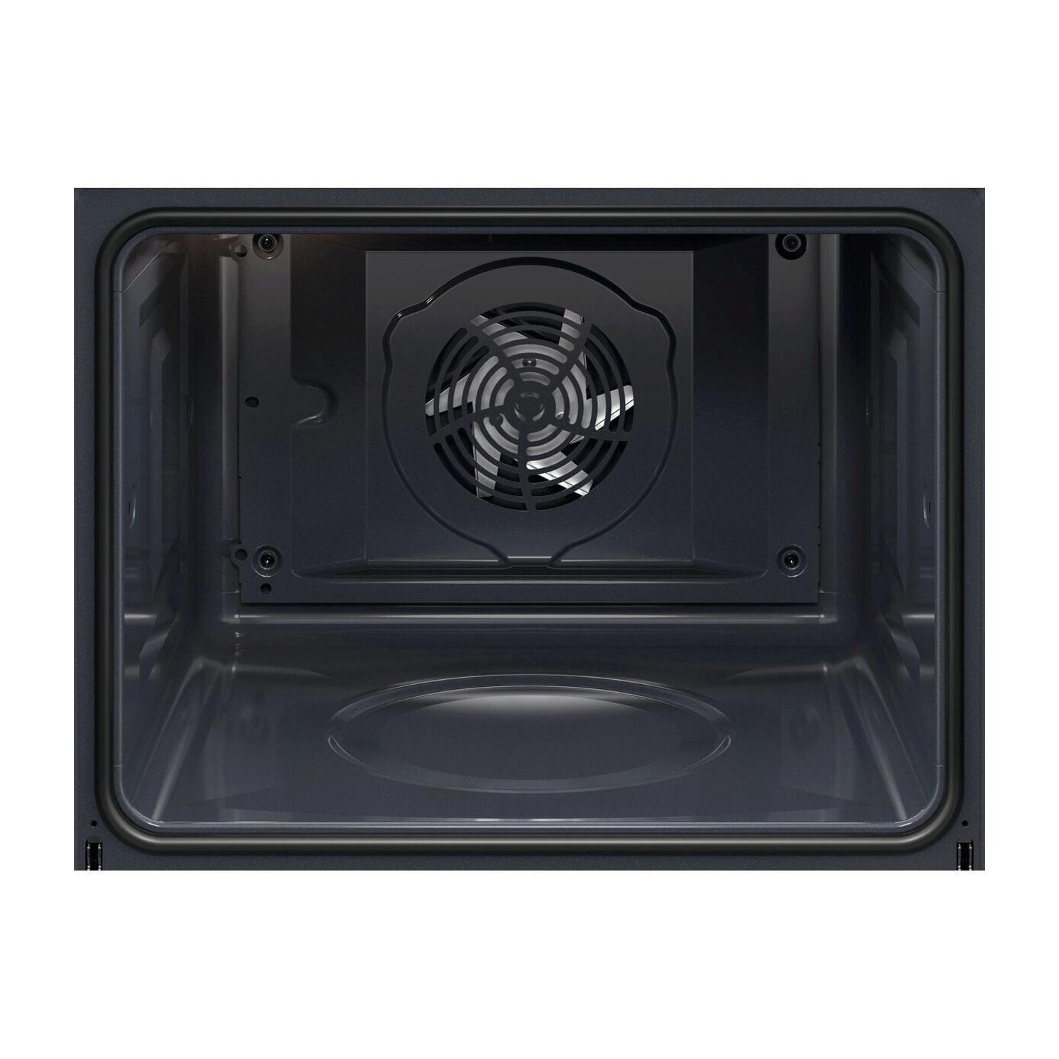 Interno di un forno con ventola e piastra riscaldante rotonda.