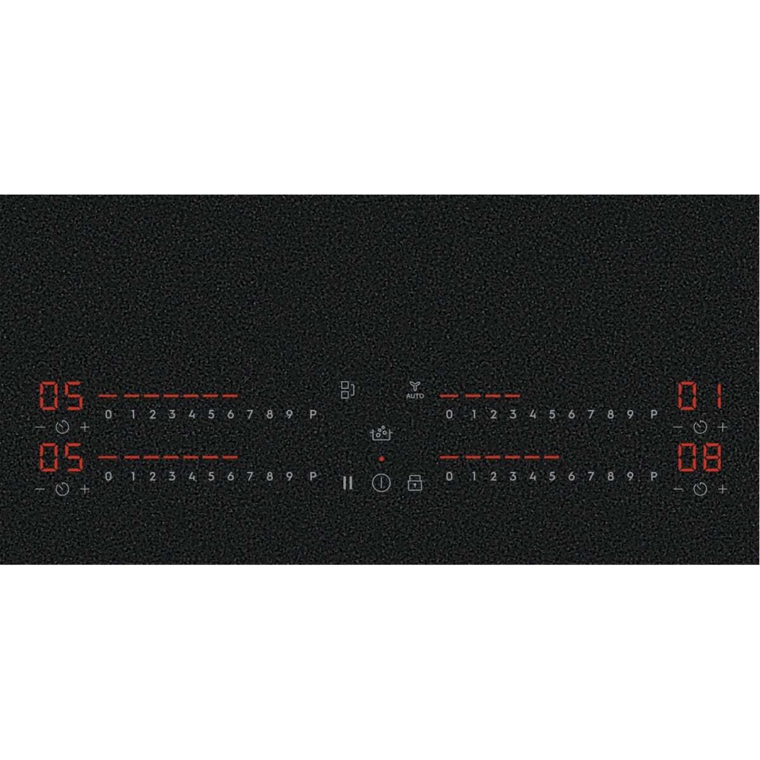 Due zone cottura con display digitali e controlli.