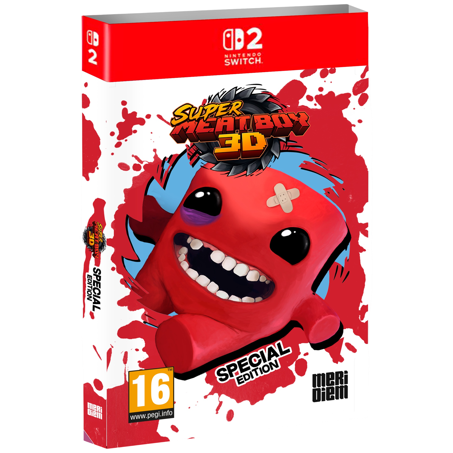 Boîte Super Meat Boy 3D Édition Spéciale Nintendo Switch avec personnage rouge.