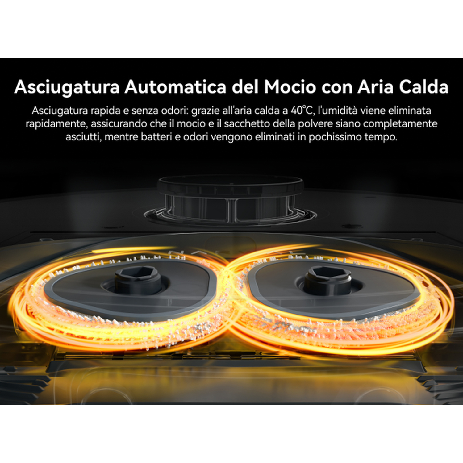 Due spazzole rotanti con effetti di luce arancione, parte di un sistema di asciugatura automatica.