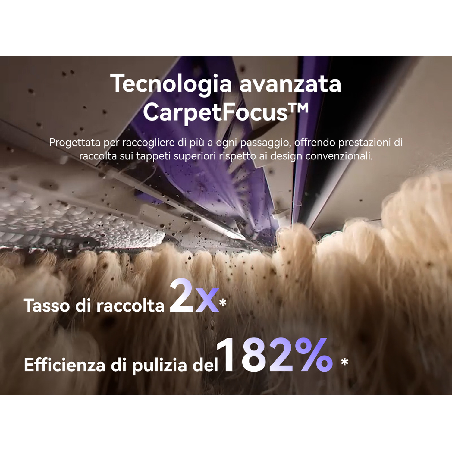 Tecnologia avanzata, tasso di raccolta 2x, efficienza pulizia 182%.