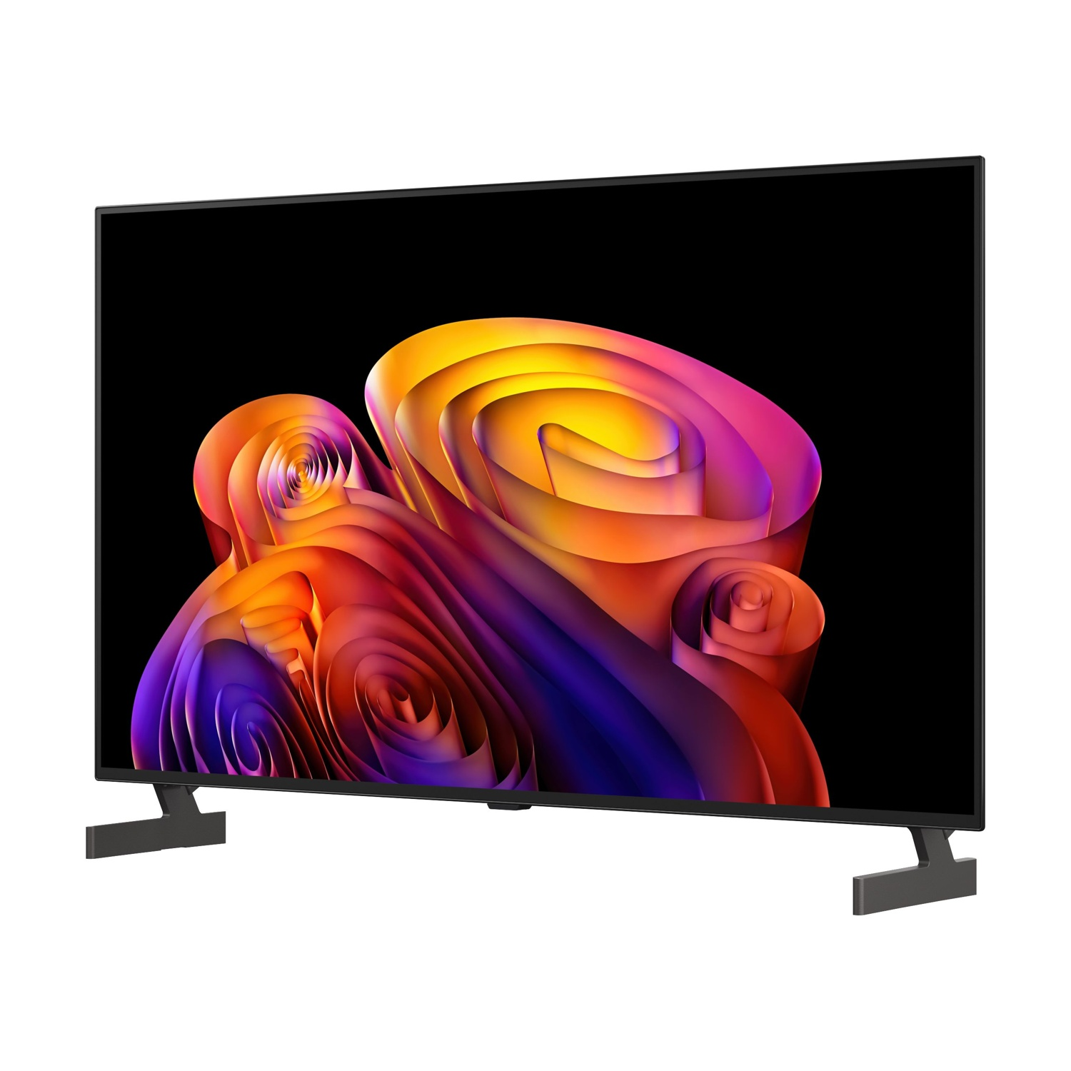Un televisore moderno che mostra un'immagine astratta e colorata sullo schermo.