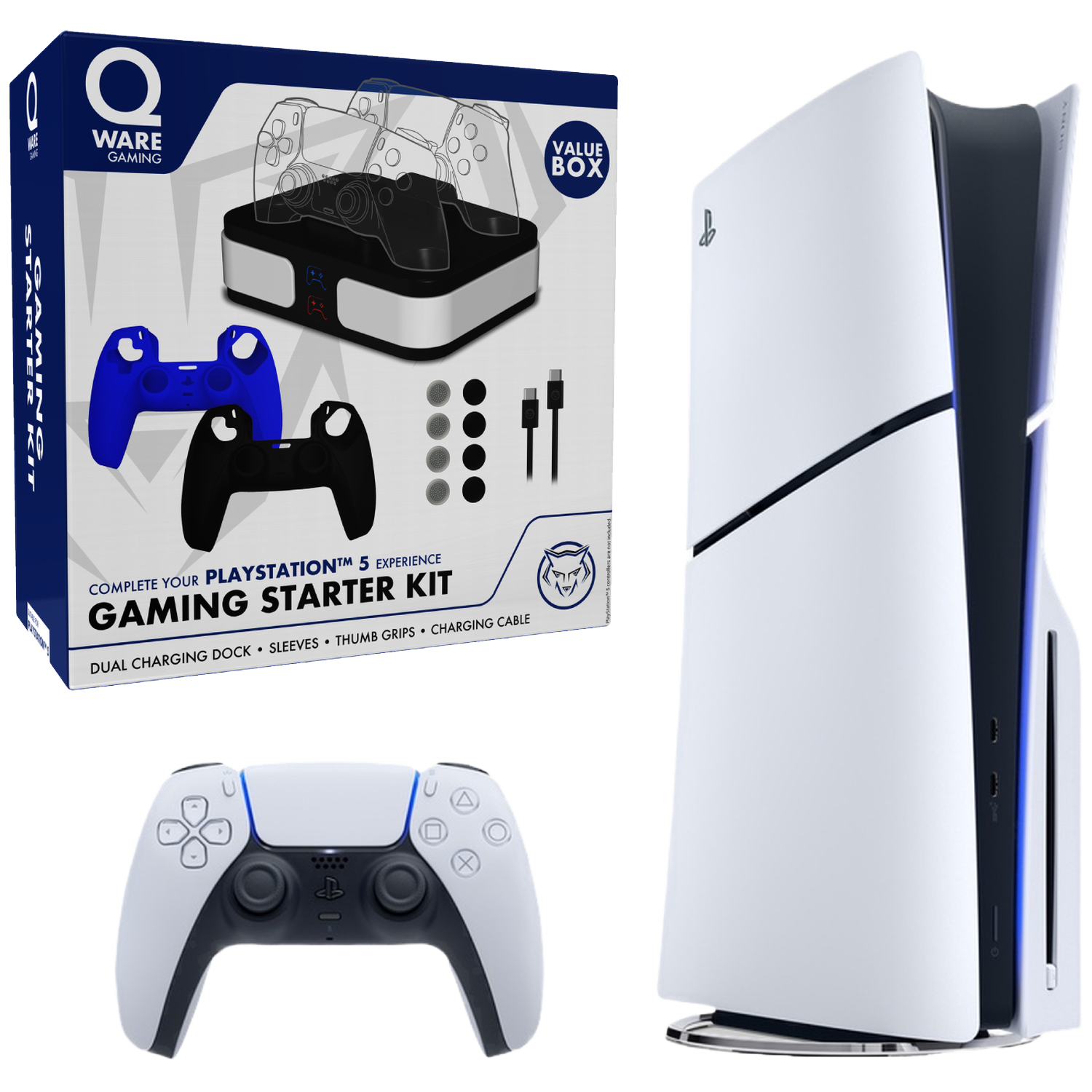 MediaMarkt Sony Playstation 5 Spelconsole - Disc Edition Slim Version 1 Tb + Qware PS5 Gaming Starter Kit Gaming Bundel aanbieding