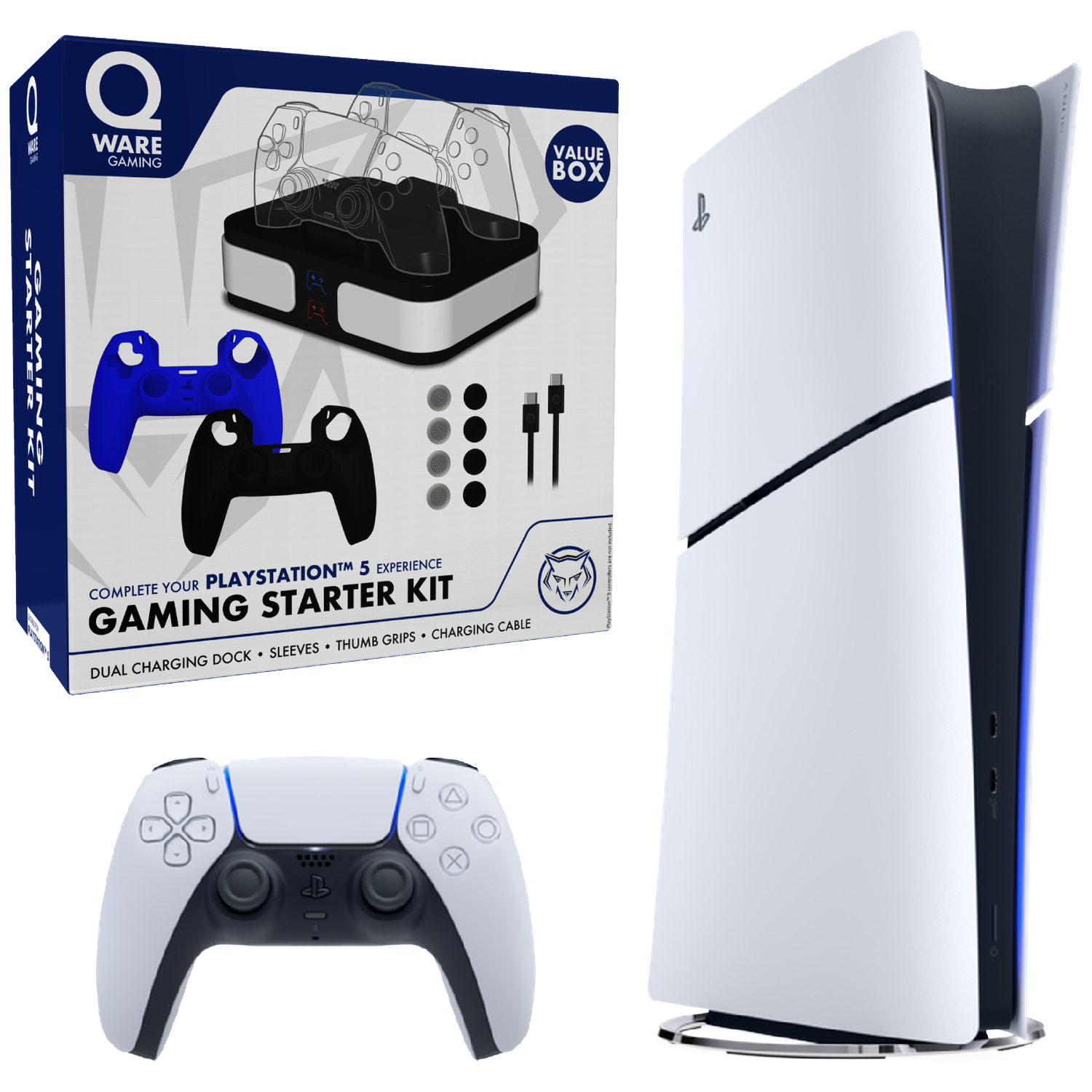 MediaMarkt Sony Playstation 5 Spelconsole - Digital Edition 825 Gb + Qware PS5 Gaming Starter Kit Gaming Bundel aanbieding