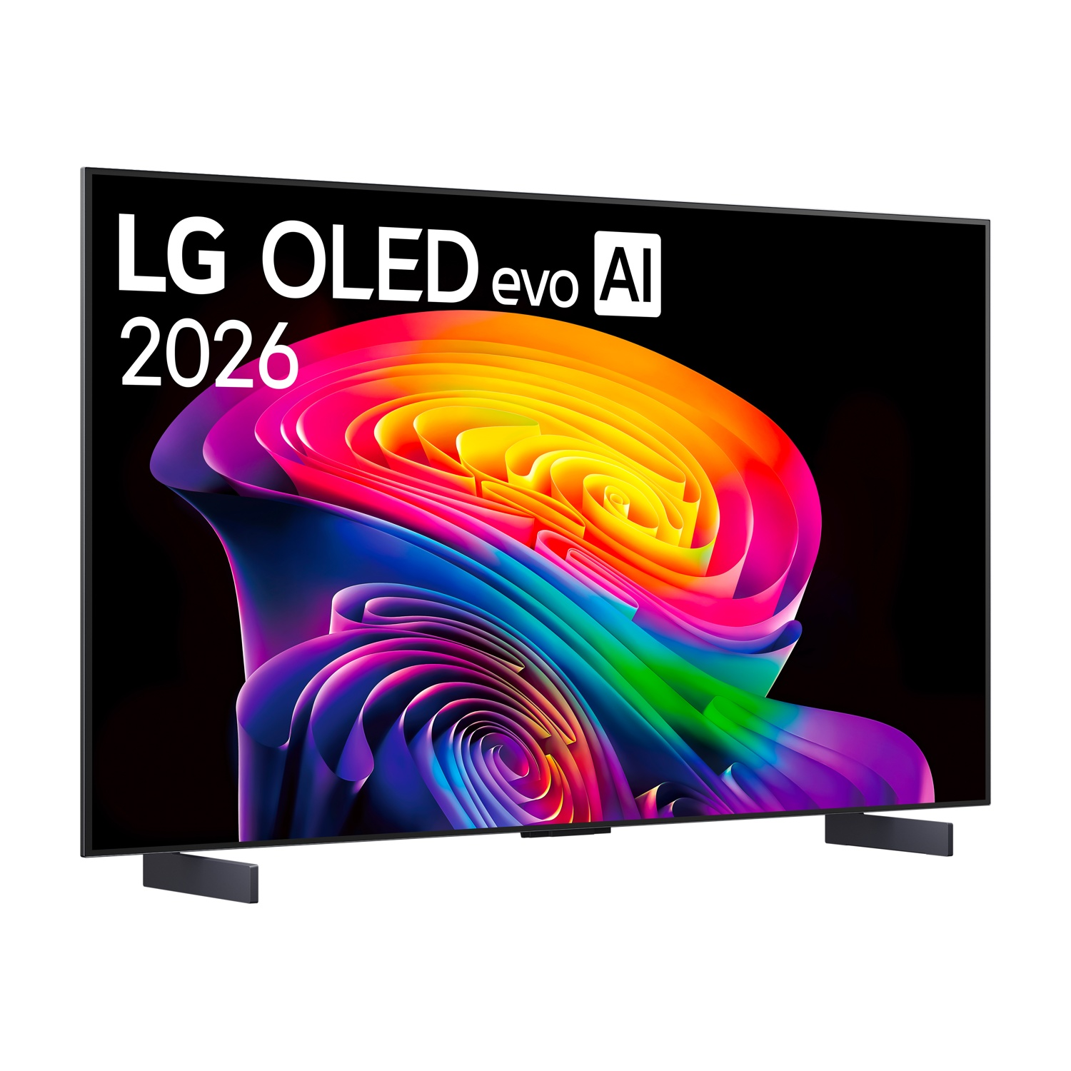 Una TV LG OLED evo AI con uno sfondo astratto colorato.