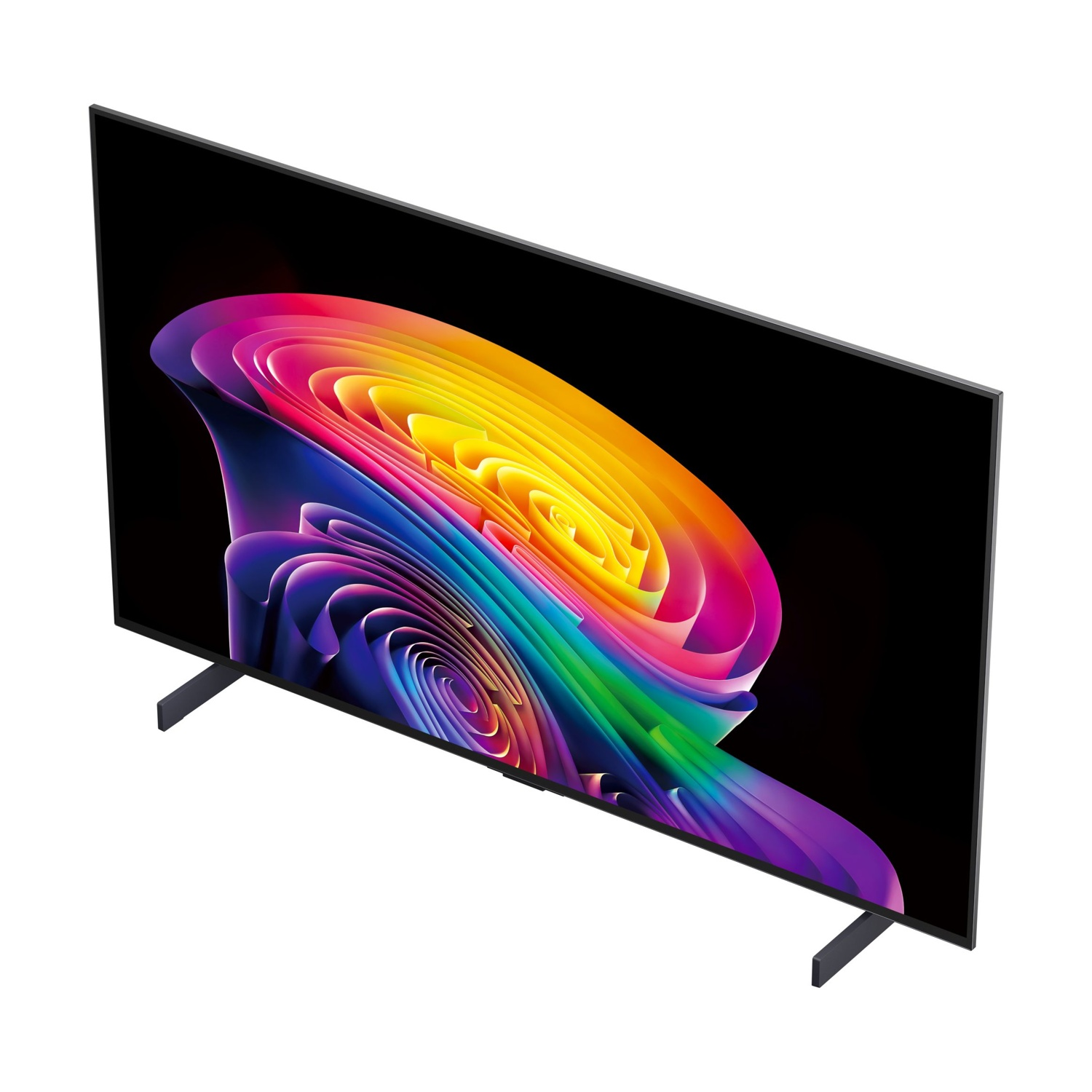 Un televisore moderno con un'immagine di sfondo astratta e colorata.