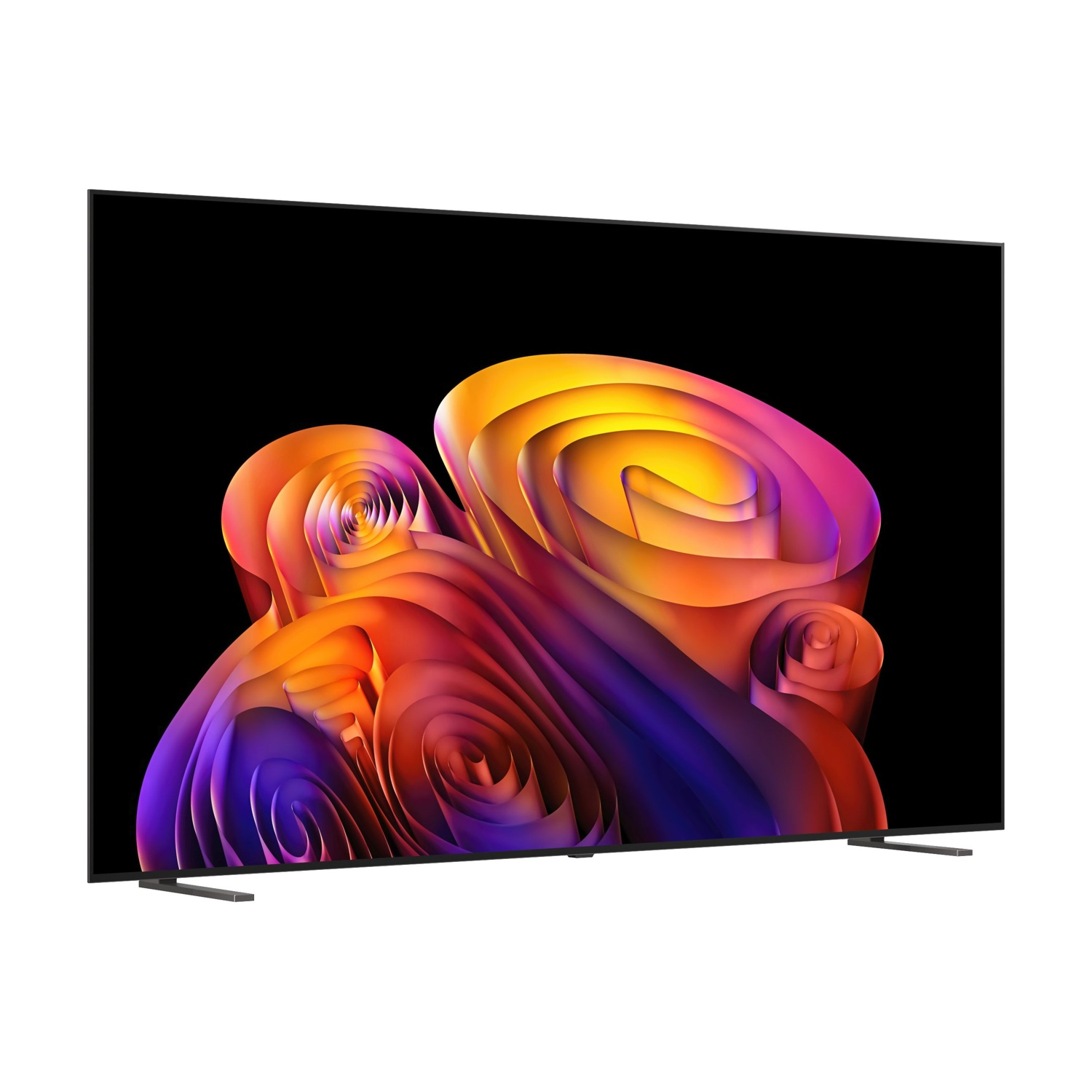Un televisore moderno con un design astratto e colorato sullo schermo.