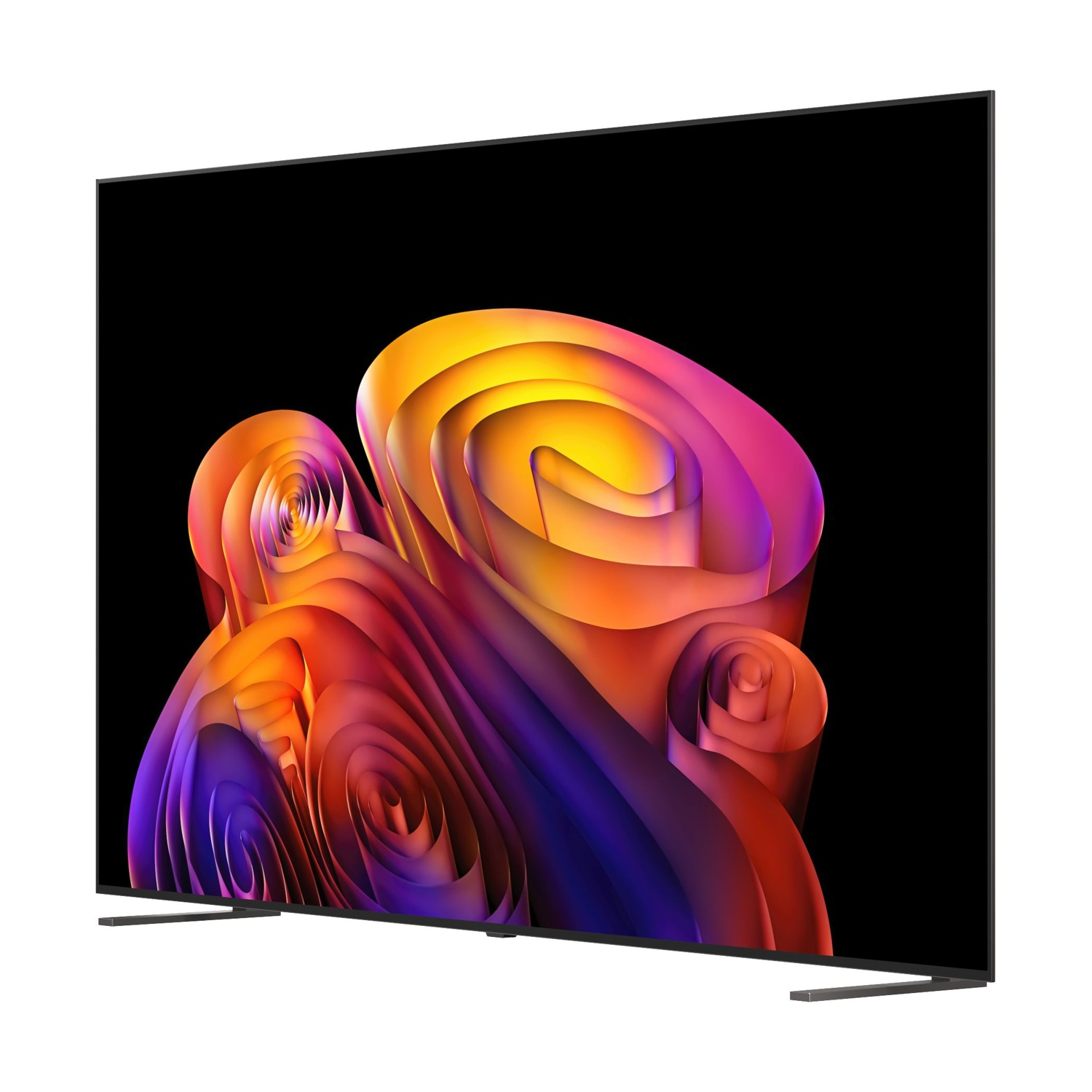 Una TV moderna con un design astratto e colorato sullo schermo.