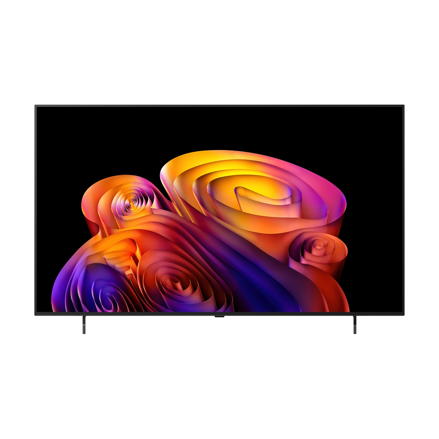 Un televisore moderno con un'immagine astratta e colorata sullo schermo.