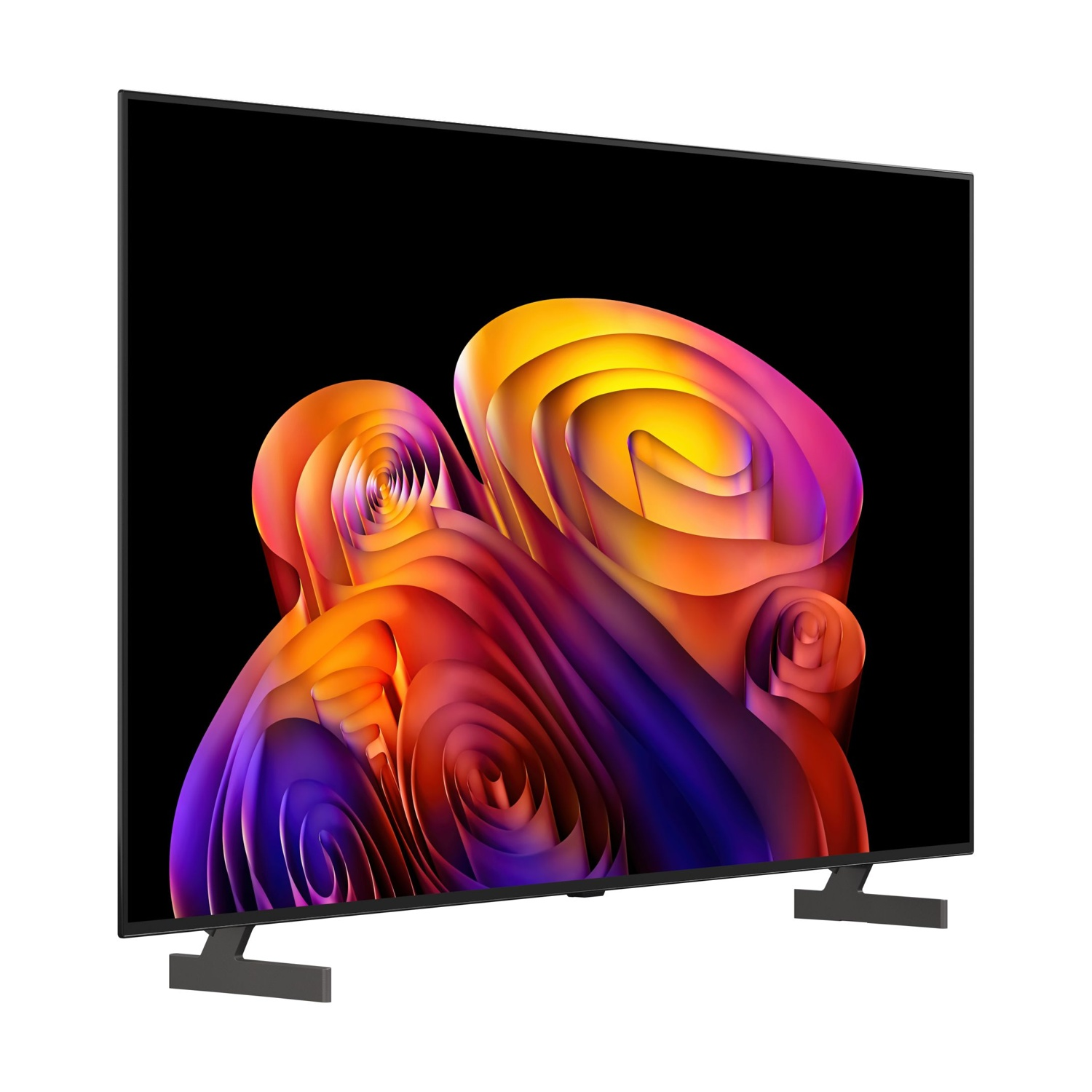 Un televisore moderno che visualizza un'immagine astratta e vibrante sullo schermo.