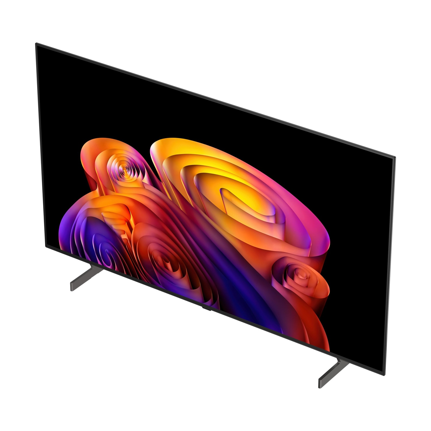Un televisore moderno che visualizza un'immagine astratta e colorata.