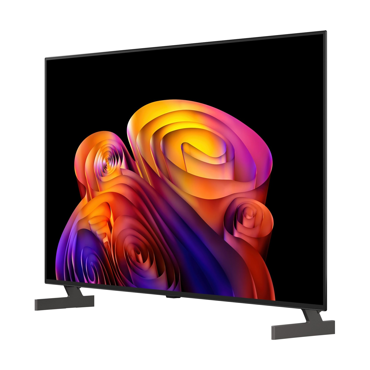 Un televisore moderno che visualizza un'immagine astratta e colorata sullo schermo.