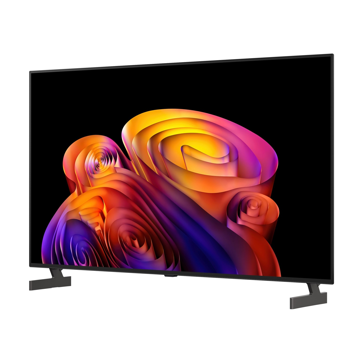 Un televisore moderno che mostra un'immagine astratta e colorata sullo schermo.