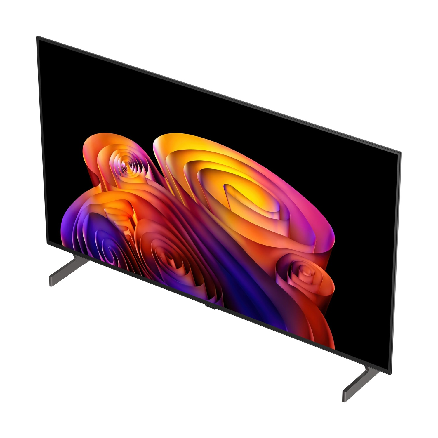Un televisore moderno che visualizza un'immagine astratta e colorata sullo schermo.