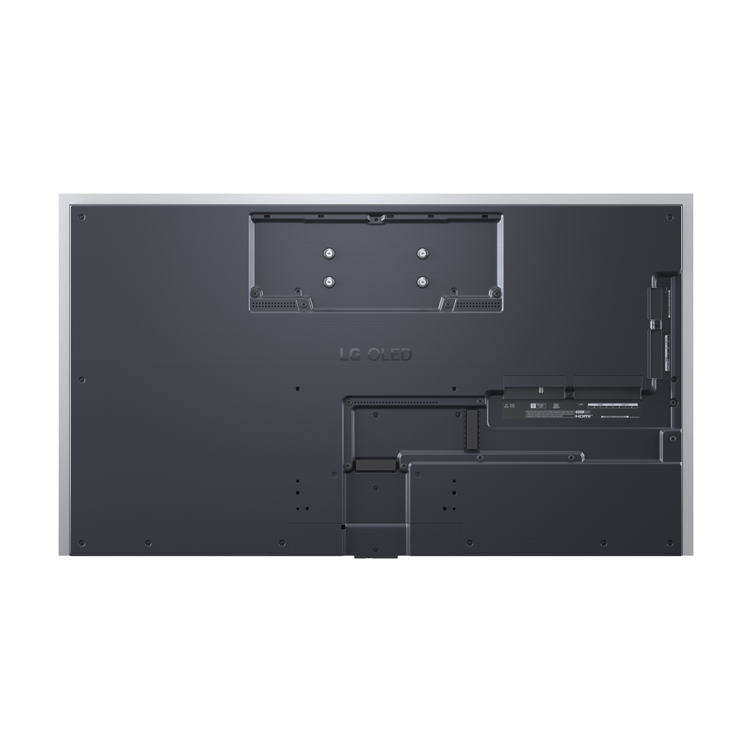 Retro di un TV LG OLED con porte e punti di montaggio.