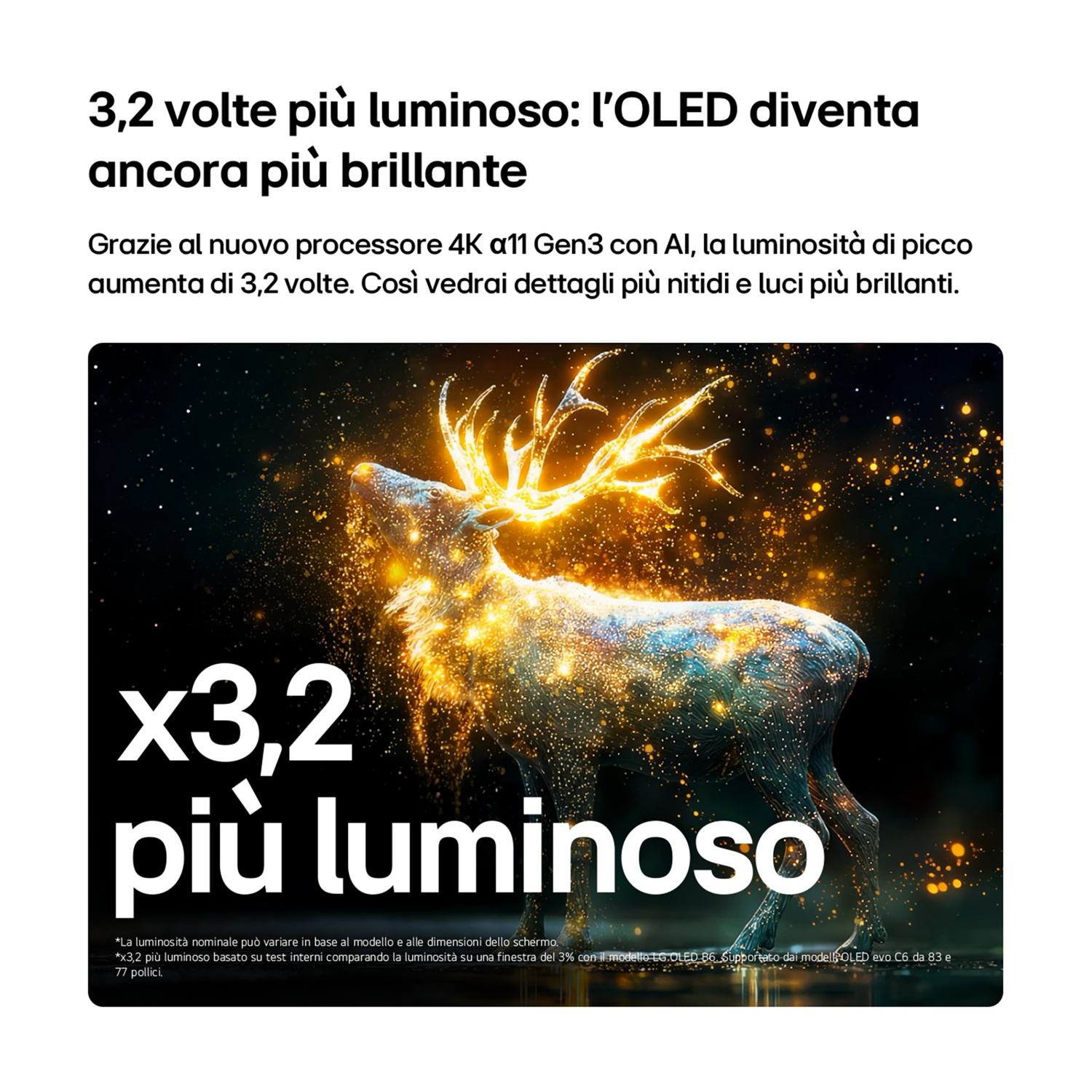 Un cervo di particelle luminose con corna brillanti su sfondo scuro.