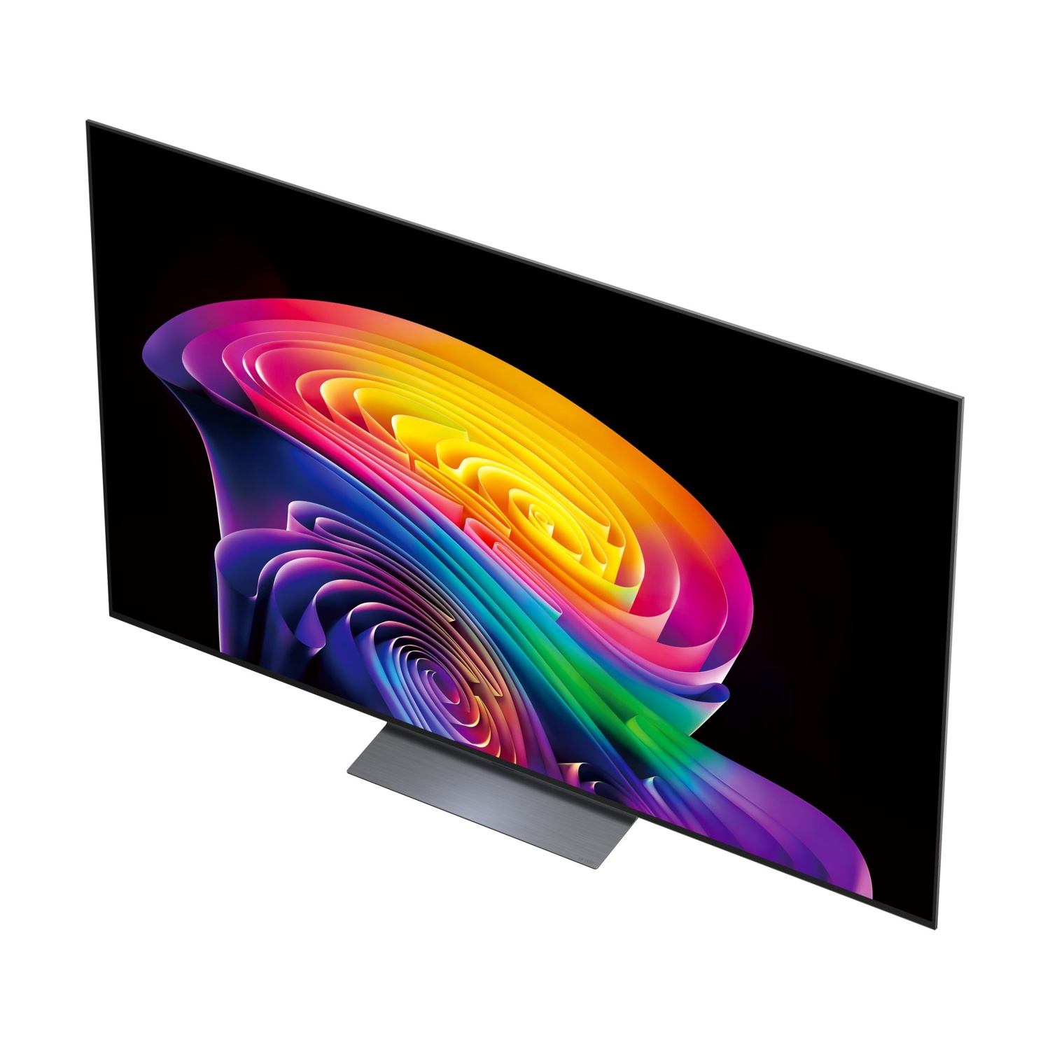Un televisore moderno che visualizza uno sfondo astratto e colorato.