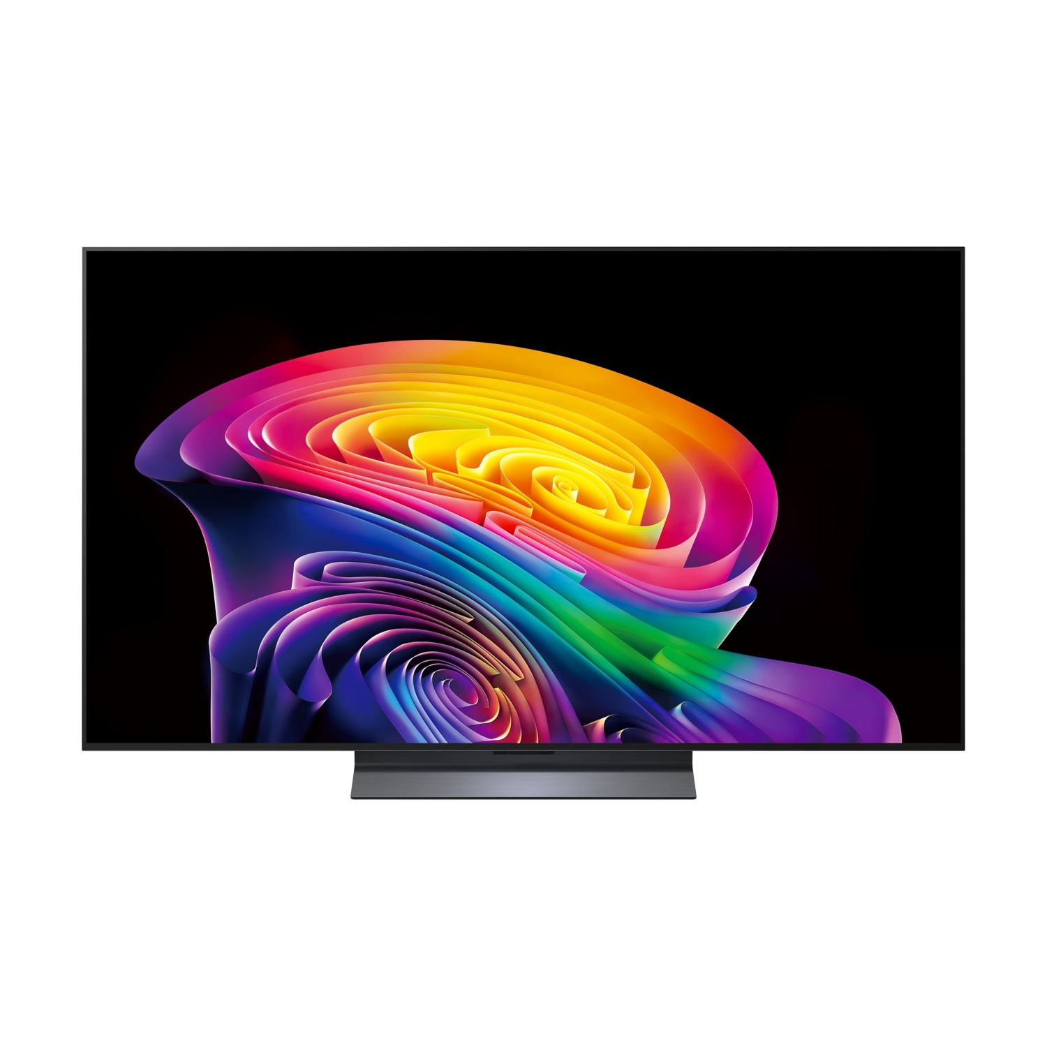 Un televisore che mostra un motivo colorato e vorticoso sullo schermo.