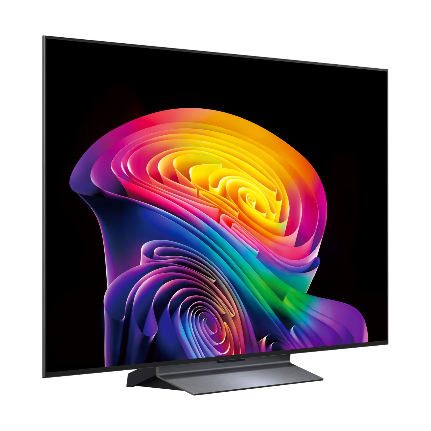 Una TV moderna con un motivo astratto colorato sullo schermo.