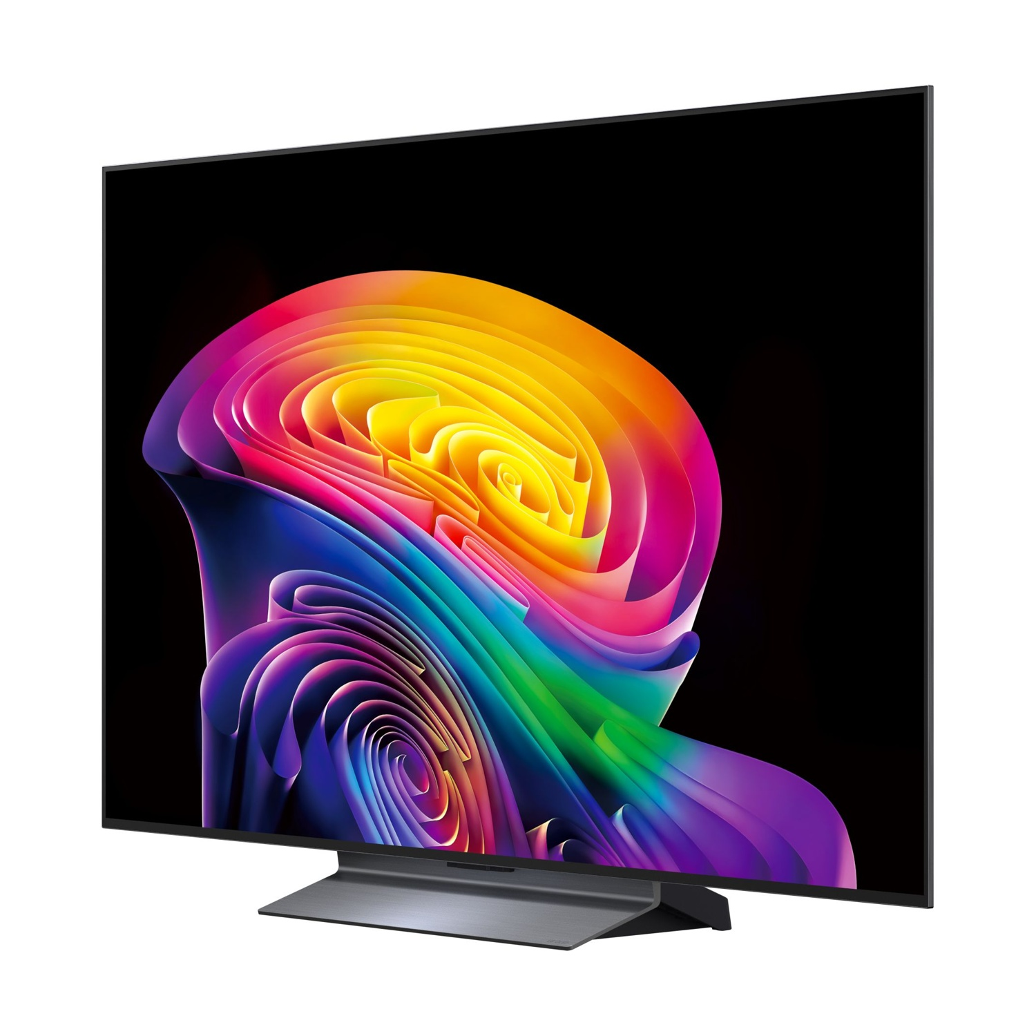 Un televisore moderno con uno sfondo astratto e colorato sullo schermo.