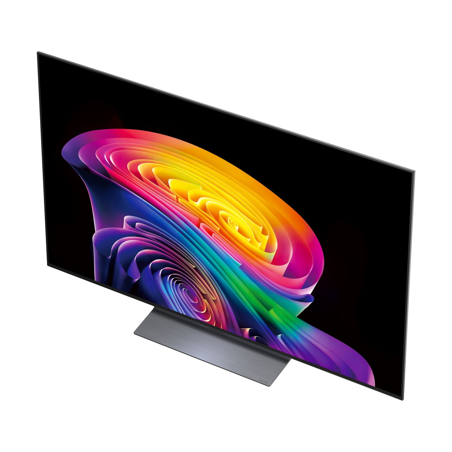Un televisore moderno con un motivo colorato e vorticoso sullo schermo.