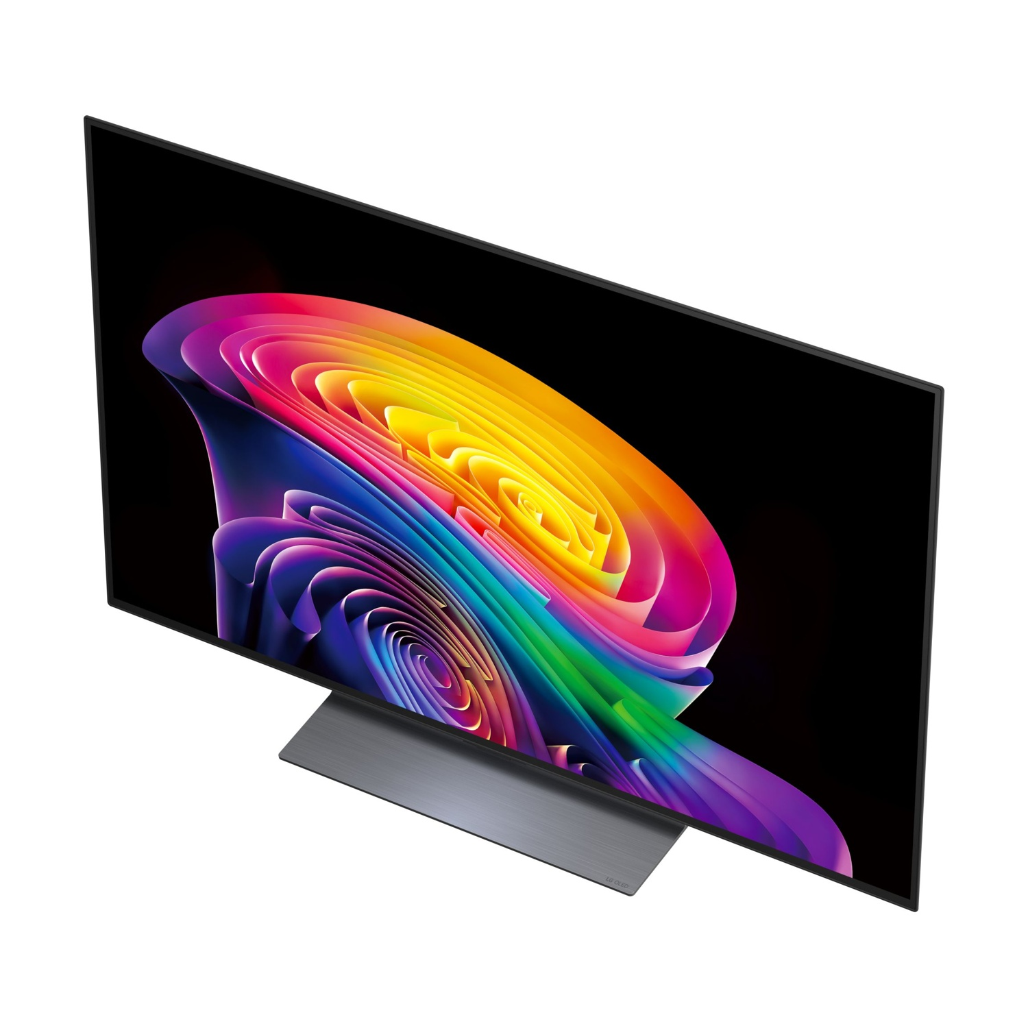 Una TV moderna con un'immagine astratta e colorata sullo schermo.
