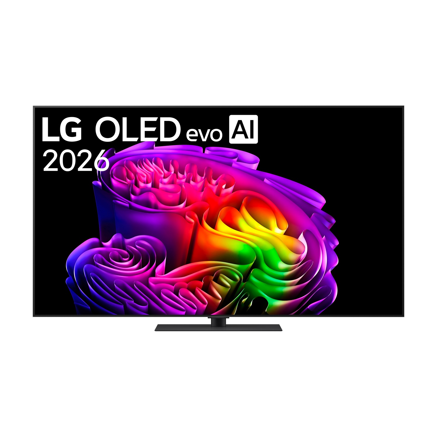 TV LG OLED evo AI che mostra arte astratta colorata.