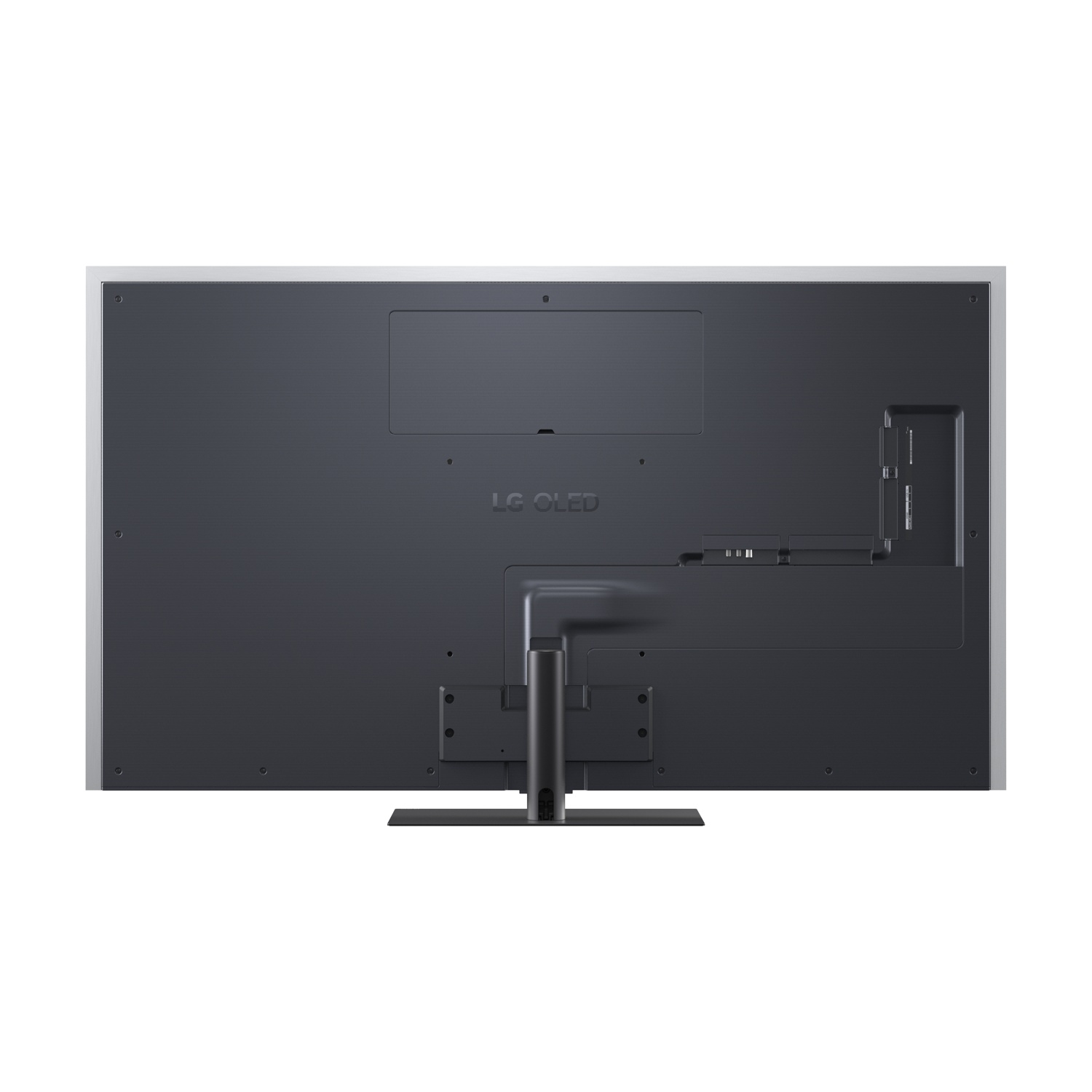 Retro di un TV LG OLED con porte e supporto.