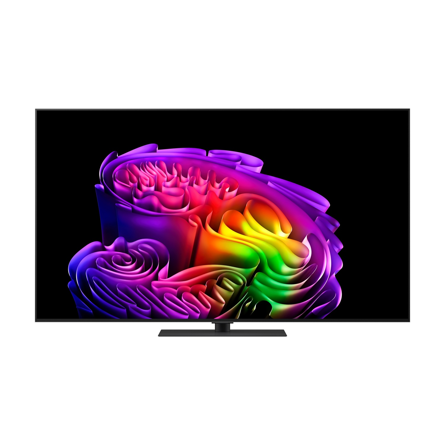 Un televisore moderno che visualizza un'immagine astratta e colorata sullo schermo.