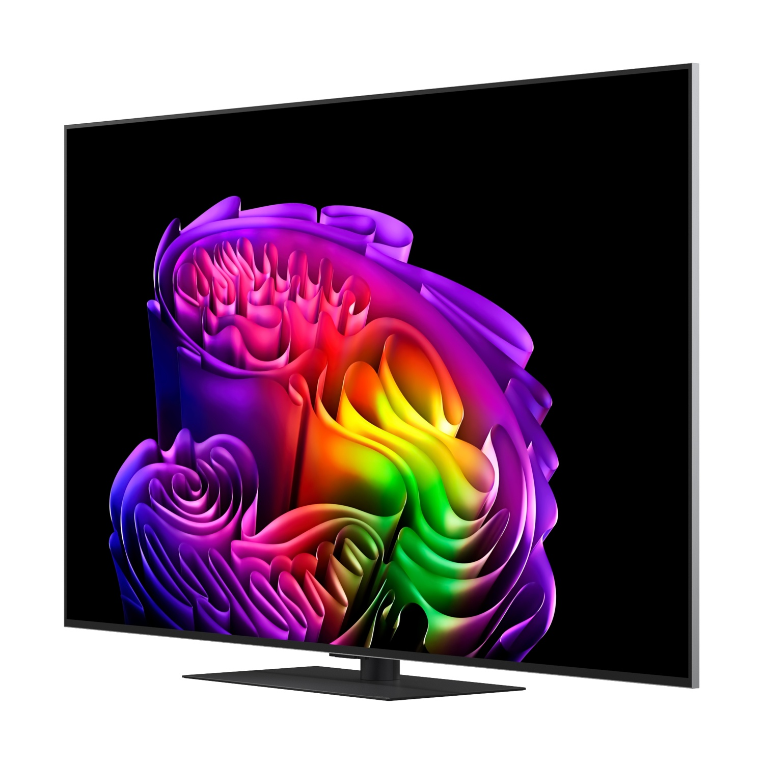 Una TV moderna con un'immagine astratta e colorata sullo schermo.