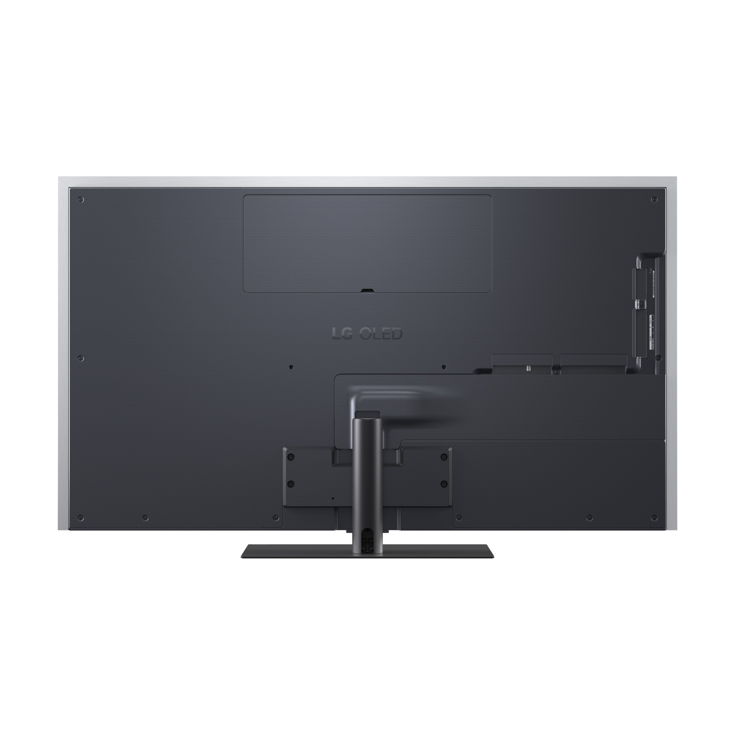 Retro di un TV LG OLED con supporto e porte visibili.