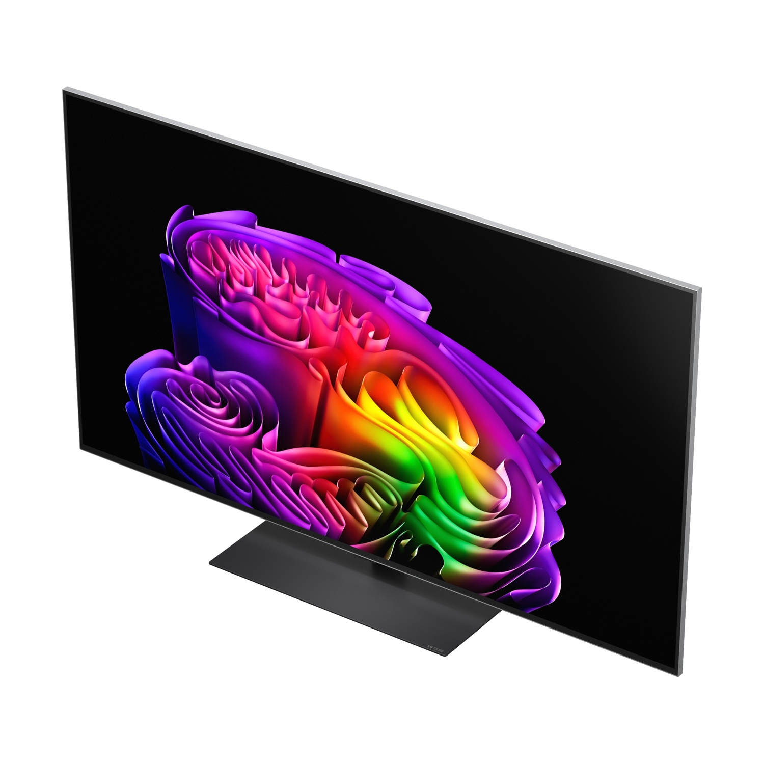 Un televisore moderno che mostra un motivo astratto e colorato sullo schermo.